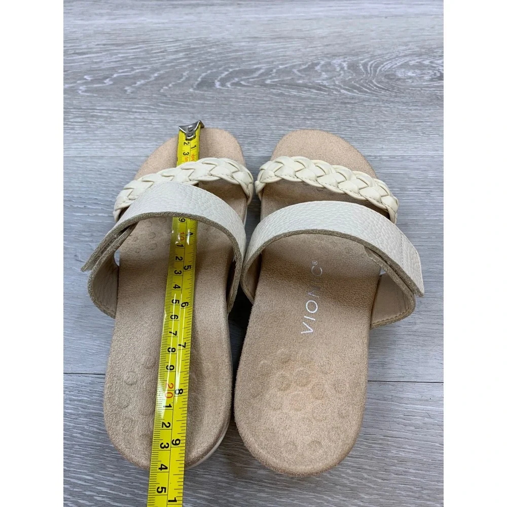 Vionic Jeanne Women's Beige Leather Braided Slide Sandals 6 Comfort Shoes